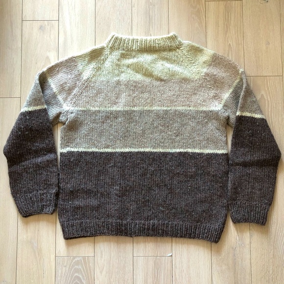 Other - Vintage Hand Knit Wool Colorblock Sweater in Cream & Brown